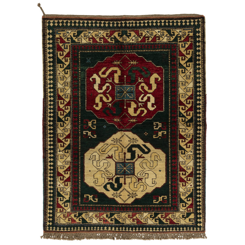 One-of-a-Kind 5' X 6' Wool Area Rug Beige/Green/Red