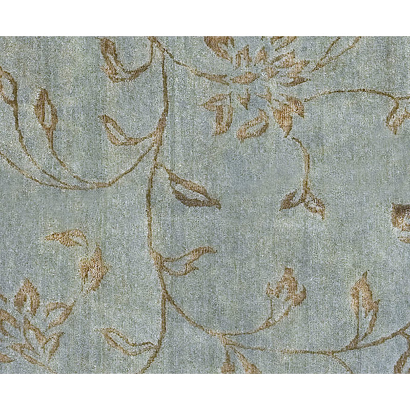 Tapis à motif floral gris noué à la main, Rectangle 10 pi 1 po x 14 pi