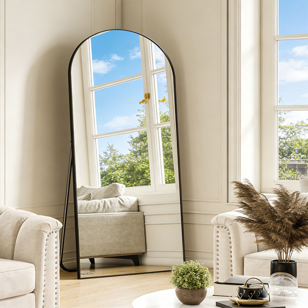 mirror full length,arched full length mirror with stand, floor mirror with aluminum alloy frame, wall mounted mirror for bedroom ,living room, wall mounted or standing
