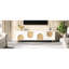 Console média de style crème, meuble télé blanc 75 po avec trous pour câbles, 5 pieds à grain de bois et dispositif de rebond de l 69,6 po pour téléviseur, fonction console, trous arrière en forme