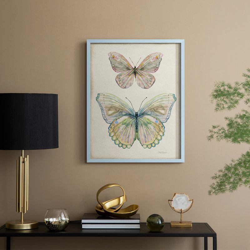 «Botanical Butterfly I», reproduction encadrée - bois massif, H 21 po x l 17 po, Bleu