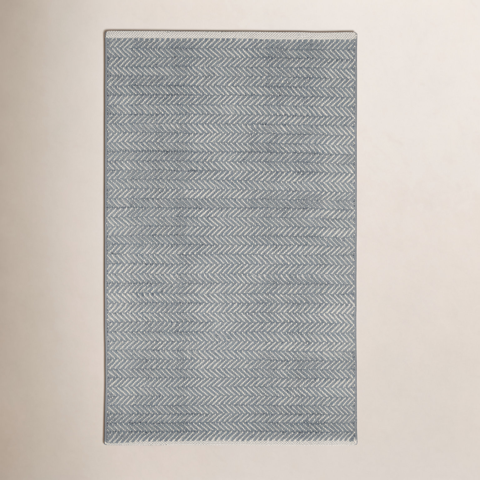 Herringbone Swedish Blue Hand-Woven Cotton Rug, Rectangle 5' x 8', Slate Gray