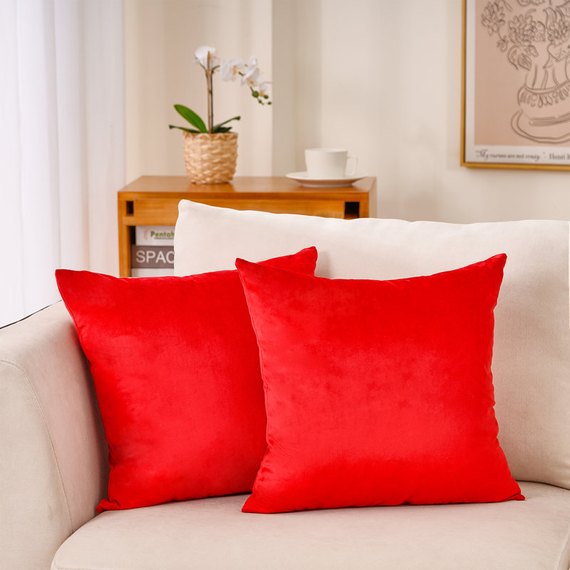 Plain Velvet Pillow Covers Velvet Pillow Cover, Red, 20" H x 20" W