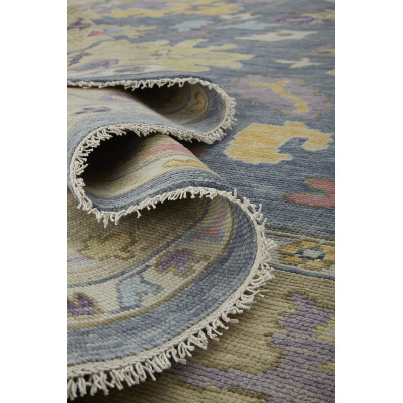 Karina Hand Knotted Wool Floral Area Rug in Blue/Beige, Rectangle 3'6" x 5'6"
