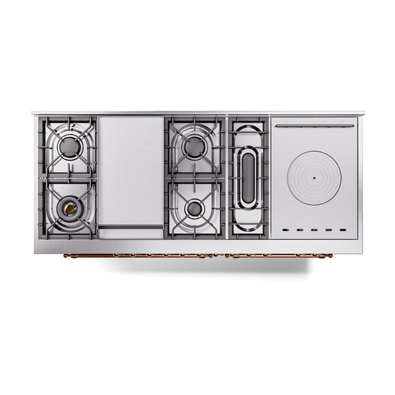 ILVE Nostalgie II Noblesse 60 in Dual Fuel Range 7 Burner, Griddle, Frenchtop, Liquid Propane, Midnight Blue/Copper