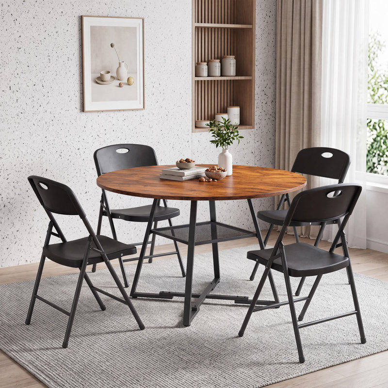 Ensemble de salle à manger peu encombrant avec chaises rembourrées pliables et table de salle à manger ronde