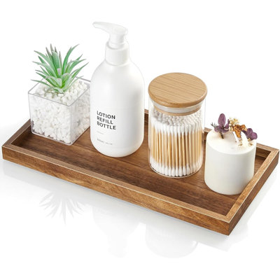 Plateau de meuble-lavabo en bois d'acacia, organisateur décoratif pour comptoir, parfum, bijoux, savon et décoration intérieure