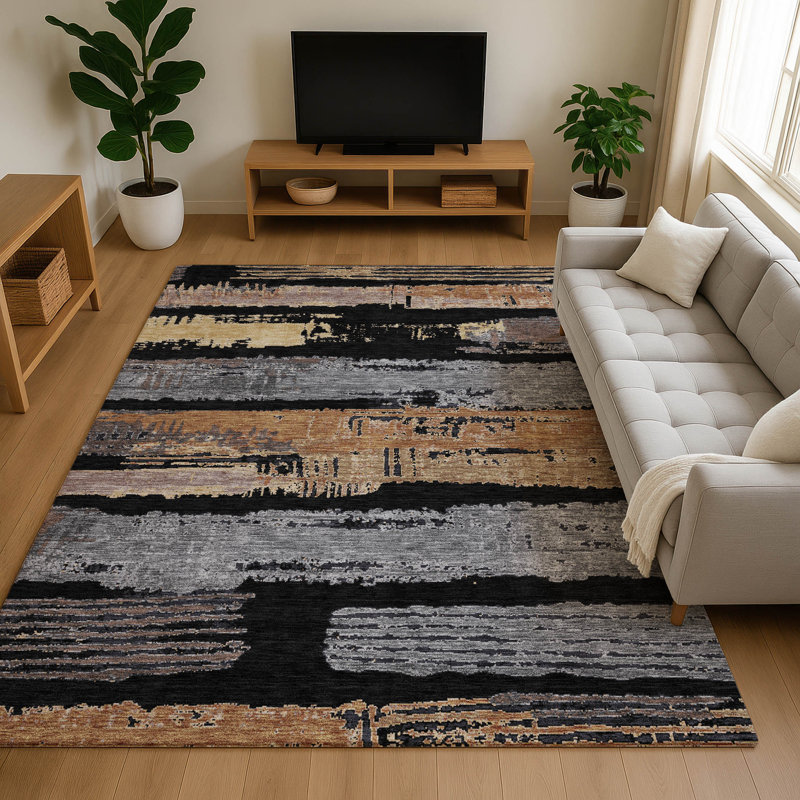 Premium Machine Washable Slesnick AMF1665 Stripes Rug, Rectangle 3' x 5'