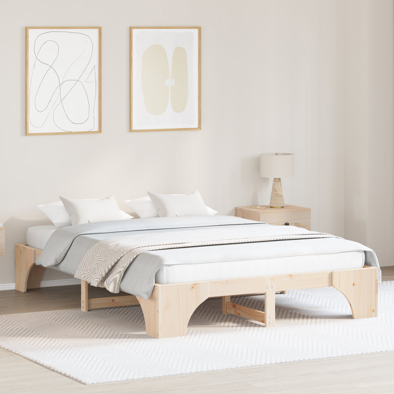 Floor Bed Frame Solid Pine Wood, Beige, Kingsize (5')