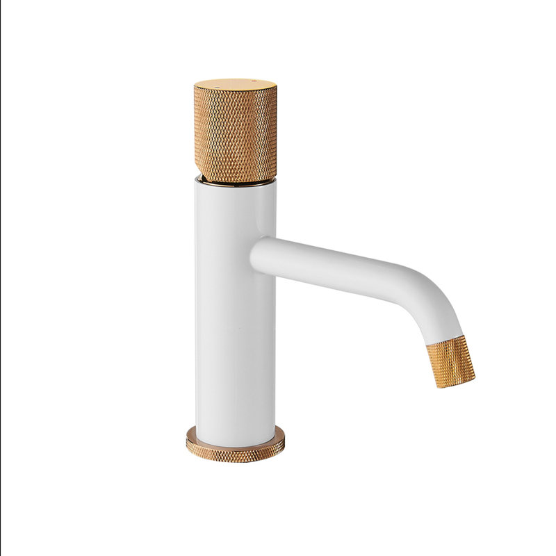 Topcraft Single Handle Modern Bathroom Faucet, Matte White/Gold