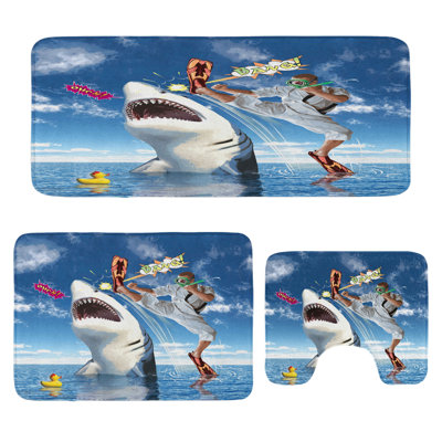 Sealife Bathroom Rug Set 3 Pieces U-Shape & Rectangle Mats Multicolor