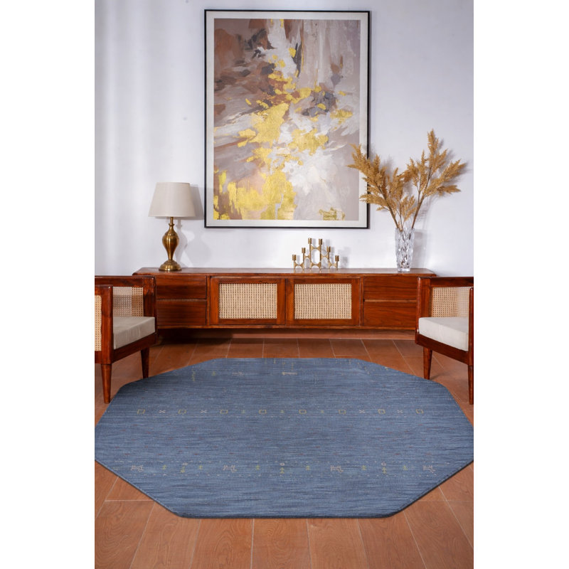 St Catherine Hand Knotted Loom Wool Eco-Friendly Area Rugs - Octagon, Blue Color, Contemporary Modern Design, High Pile Thick Handmade Anti Skid Area Rugs for Living Room, Bed Room