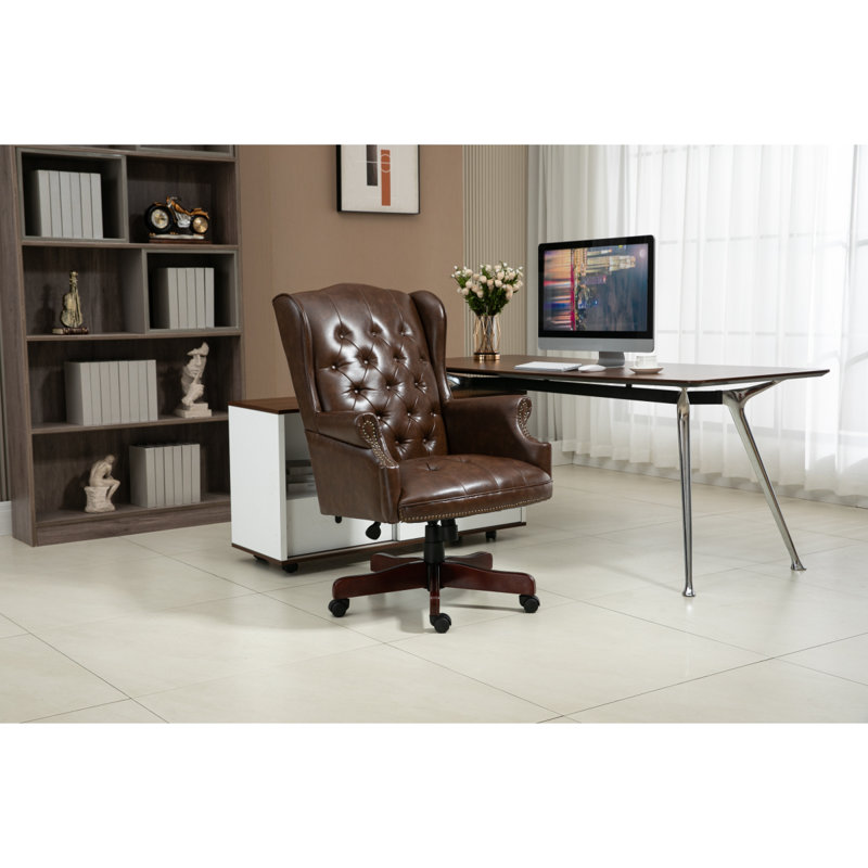 Executive Office Chair - High Back Reclining Comfortable Desk Chair - Thick Padded Seat Backrest - PU Leather Desk Chair With Smooth Glide Caster Wheels