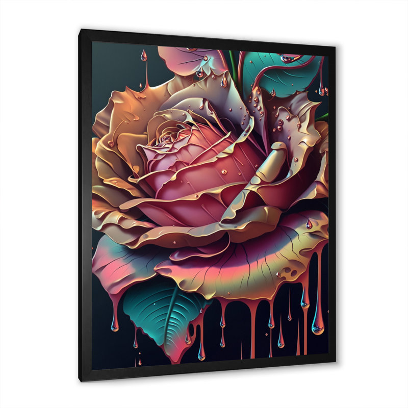 «Modern Blooming Rose I», reproduction sur toile, Cadre photo noir, H 20 po x l 12 po x P 1 po