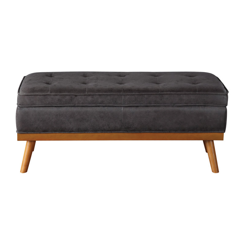 Boyu Polyester Blend Upholstered Storage Bench, Charcoal Faux Leather