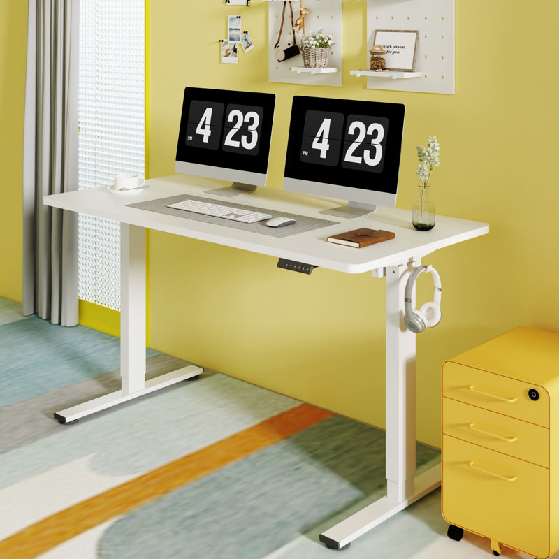 Baysenie 55"/60" Width Home Office Height Adjustable Standing Desk, White, White, 29" H x 55" W x 28" D