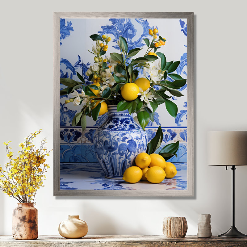 Carreaux grecs, nature morte, cuisine I - Boho Pottery, art mural, H 44 po x l 34 po x P 1,5 po, Cadre photo argenté