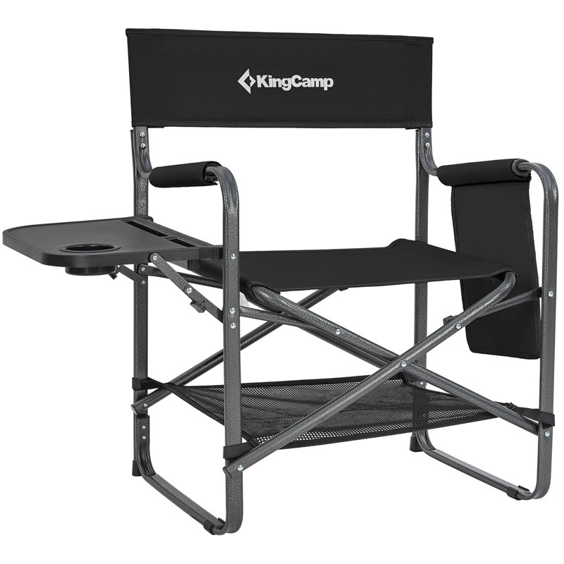 Black Steel Frame Foldable Director Chair with Side Table