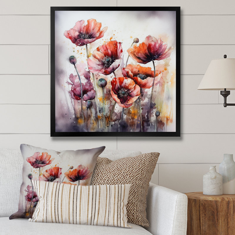 Red Peony Blooms I, reproduction d'art sur toile, Cadre photo noir, H 16 po x l 16 po x P 1 po