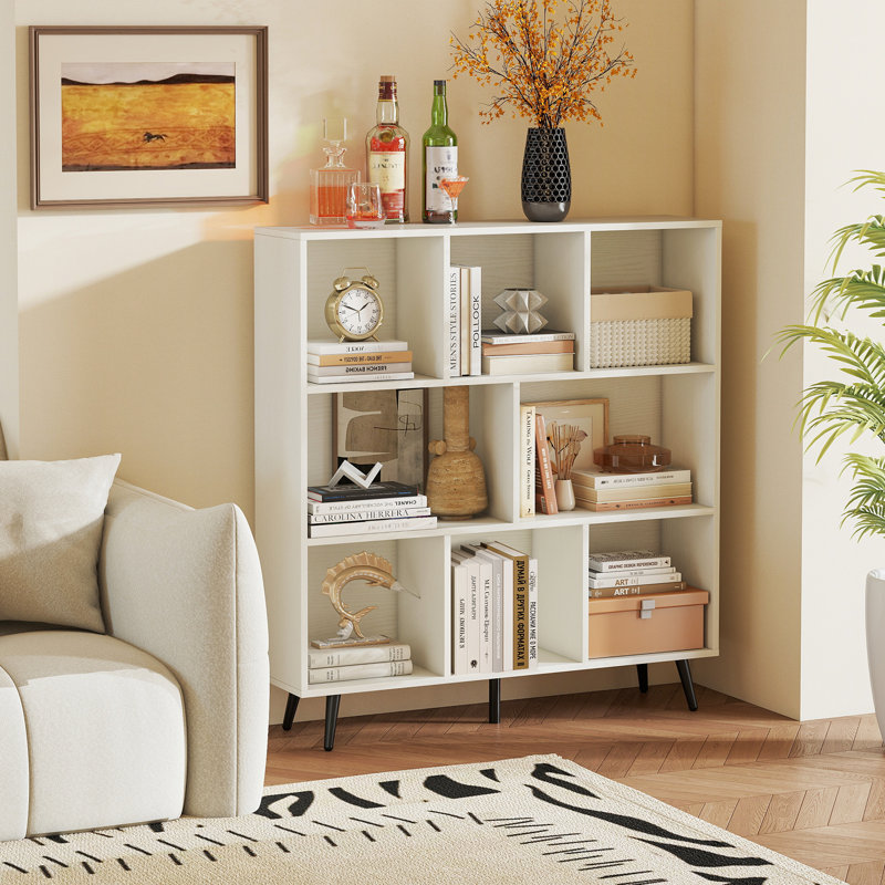 8 Cube Bookcase 3-Tier Modern Storage Organizer w/ 5 Metal Legs Bookshelves