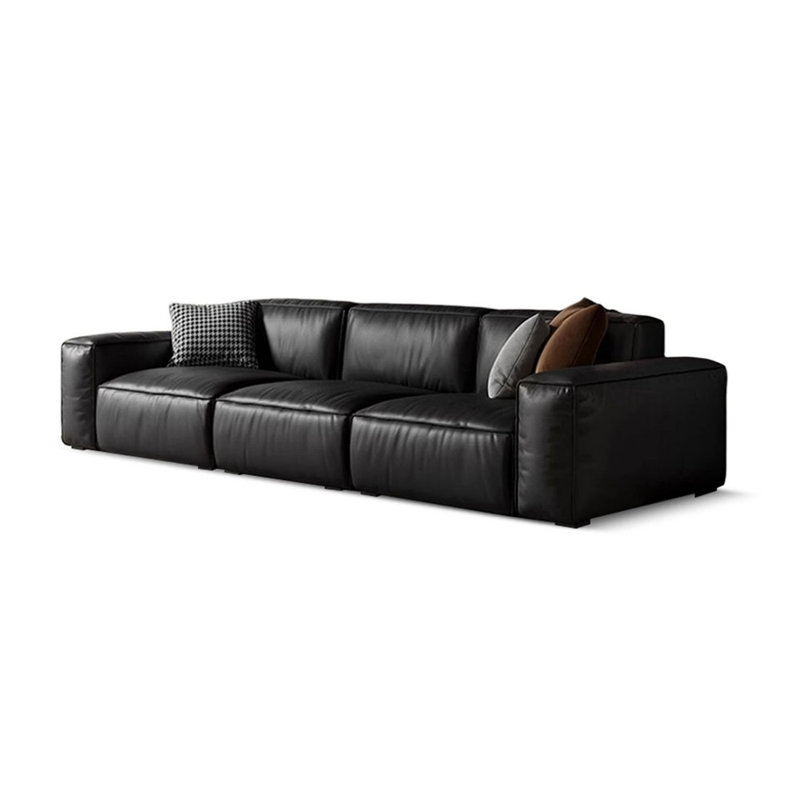117,72 Canapé modulaire en cuir véritable noir, 118.11"W*39.37"D*28.35"H