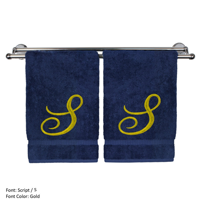 Ensemble de serviettes 2 pièces 100% coton Monogrammed, Bleu marine/doré, S