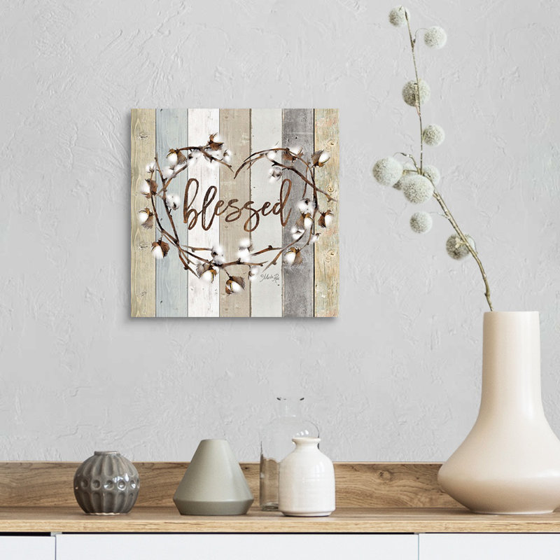 «Blessed Cotton Wreath» par Marla Rae, reproduction d'art textuel sur toile, Toile tendue, H 12 po x l 12 po, Sans cadre