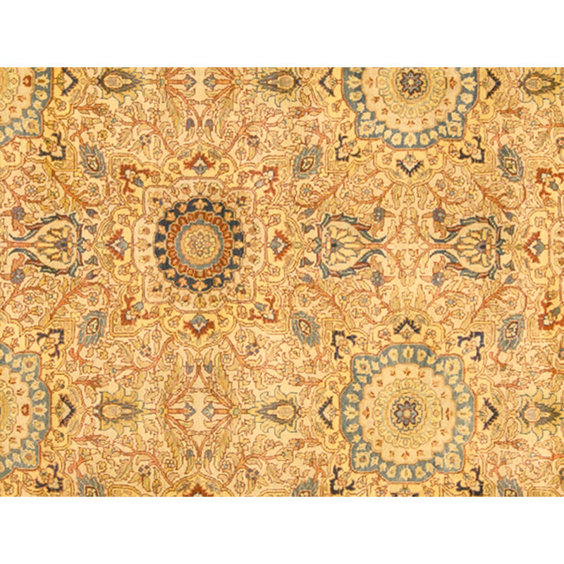 Tapis crème et bleu noué à la main de haute qualité