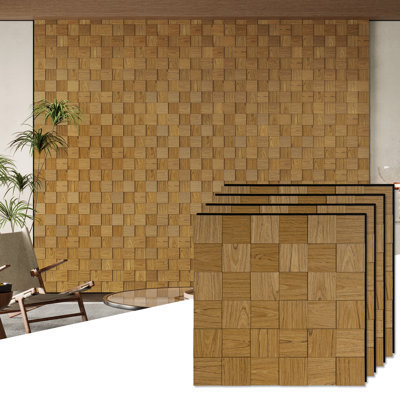 Acoustic Wall Paneling-Set of 4 - 23.6"x23.6" Mosaic Style Paintable Sound Absorbing Wood Wall Panels - 15.5 sq ft Coverage for Living Room, Bedroom, Fireplace, Home Theater, Office
