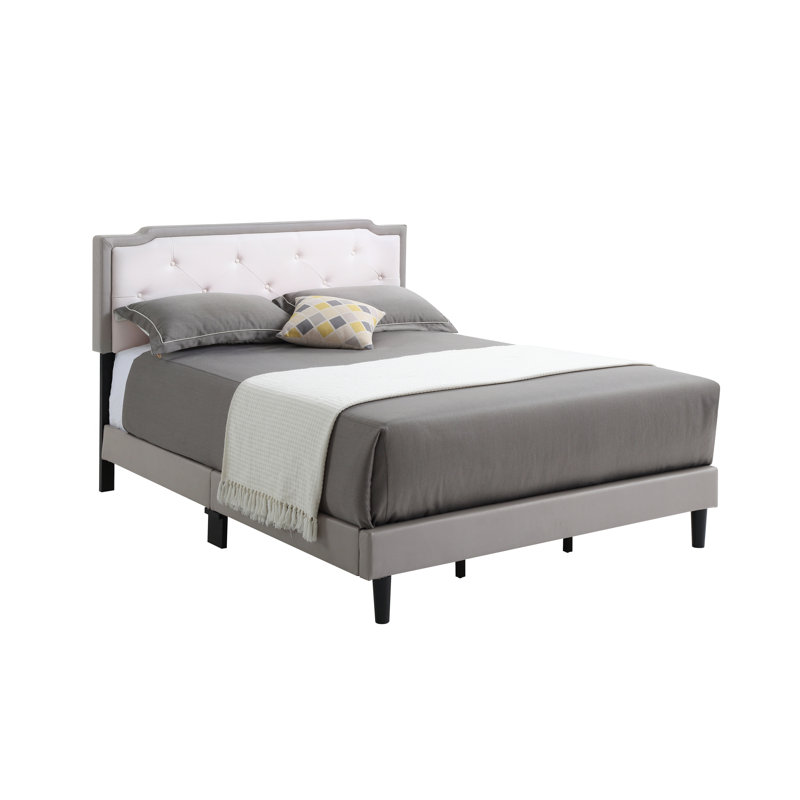 Upholstered Panel Bed, Queen, Gray/White