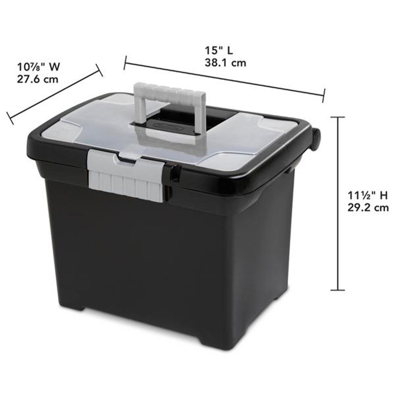 Sterilite Portable Lockable File Box w/ Extra Compartment & Handle