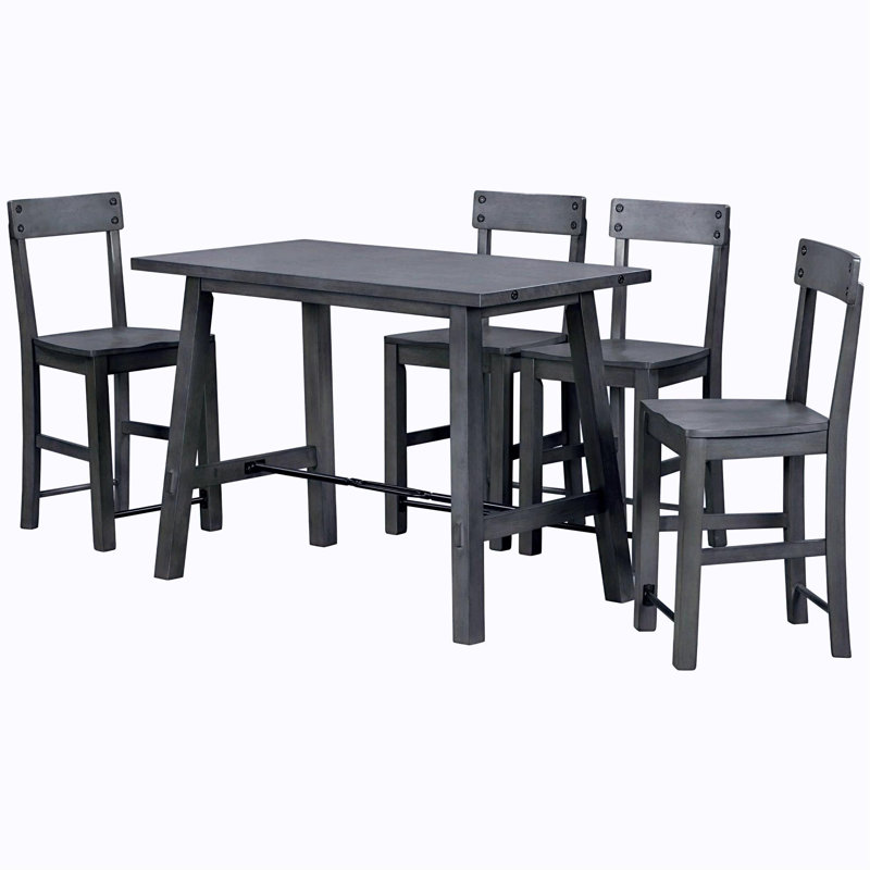 Ensemble repas pour 4 personnes à hauteur de comptoir, Gris, Gris, Gris