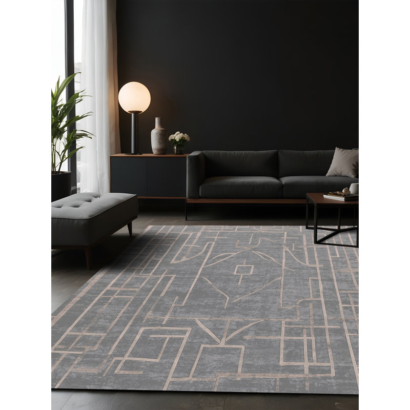 Tapis gris soyeux et moelleux, Carré 8 pi