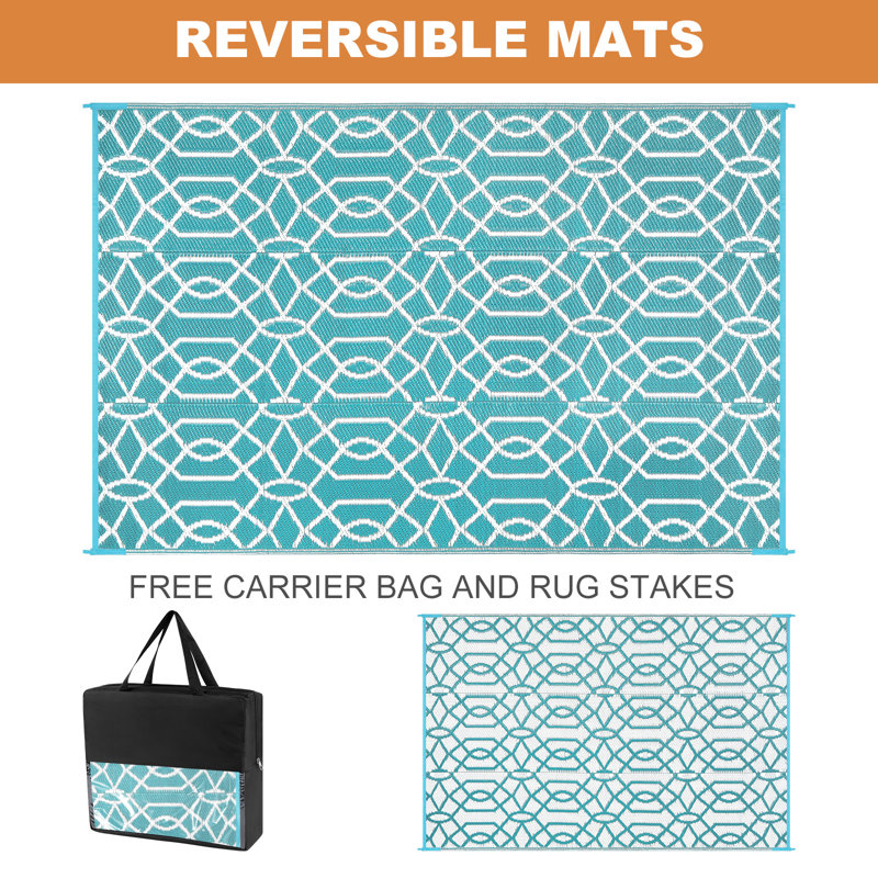 Geometric Reversible Plastic Outdoor Rug Yard Seaside Camping Large Mat, Rectangle 5' x 7'