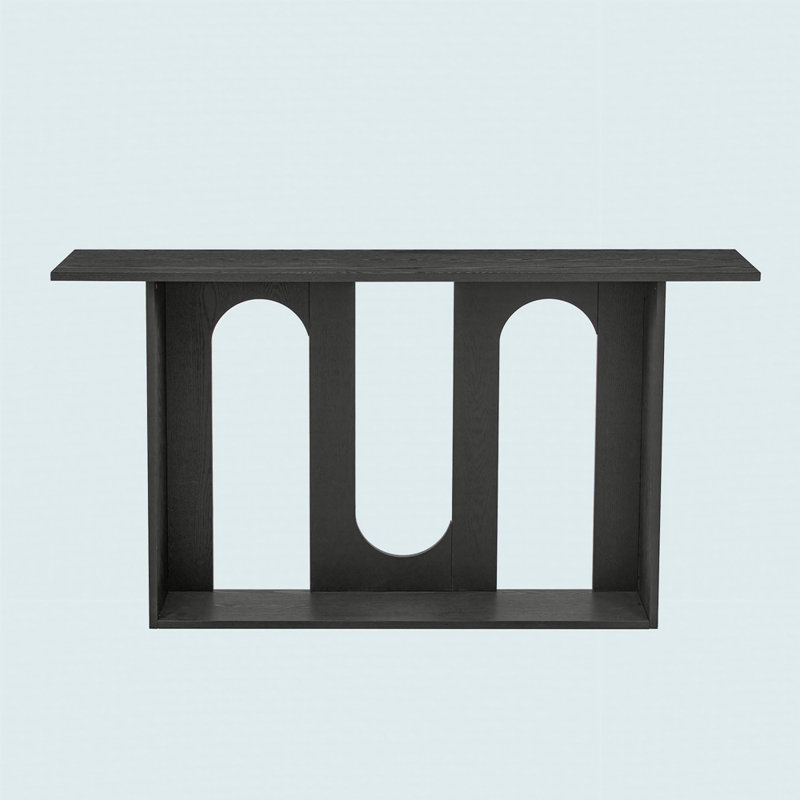 Modern And Curved Design Ash Veneer Console Table With Shelf, Black