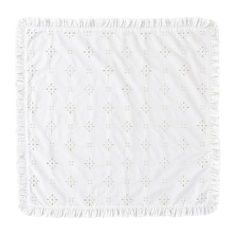 White Cotton Eyelet Table Tissue with Ruffled Border