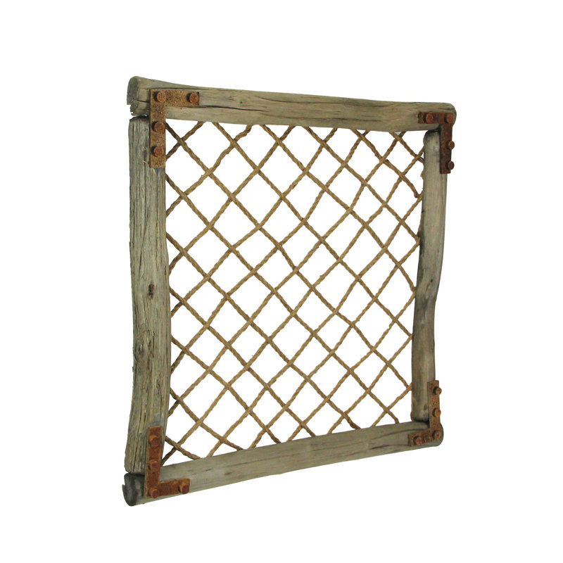 Handcrafted Distressed Wood and Rope Faux Window Frame Wall Art
