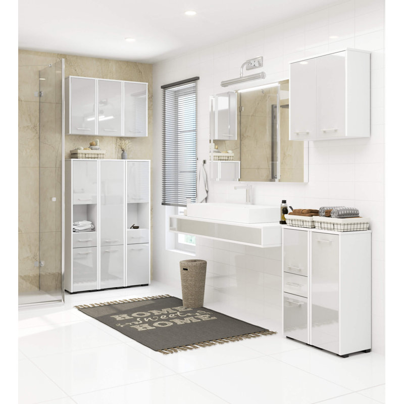 Ercelle Linen Cabinet, White/Metallic Gloss