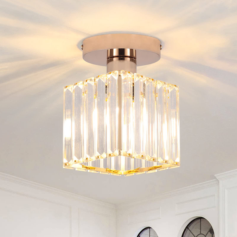 Plafonnier semi-encastré carré en cristal de luxe moderne 1 lumière Zakiel Zakieltal, Or