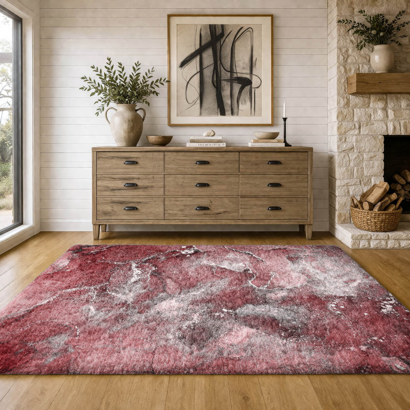 Tapis de qualité supérieure lavable à la machine à poils longs ADS518, Merlot, 10 pi x 14 pi