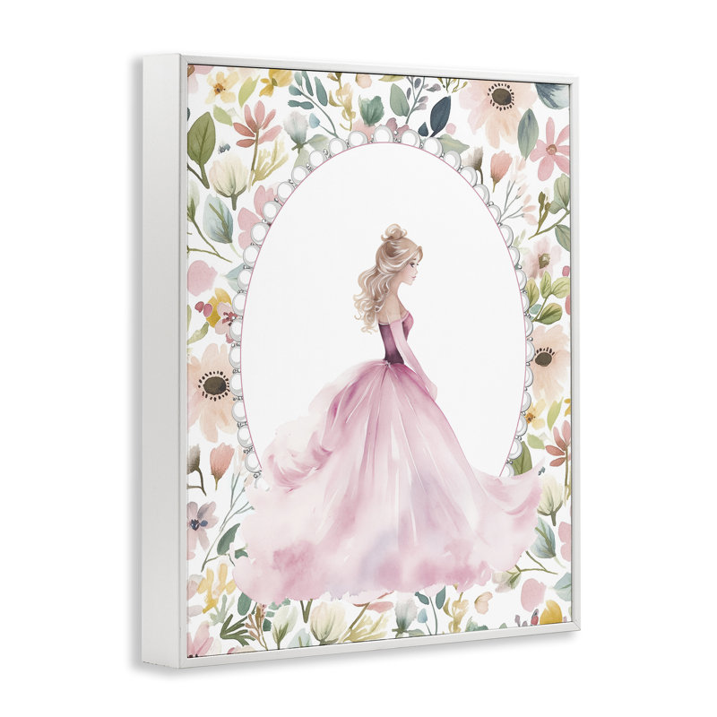 Princesse rose avec bordure perlée, estampe numérique, design par Christine Simpson Art, H 30 po x l 24 po