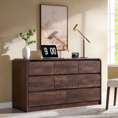 Commode moderne à 8 tiroirs de 55 po de largeur avec profil profilé incurvé pour chambre à coucher, salon