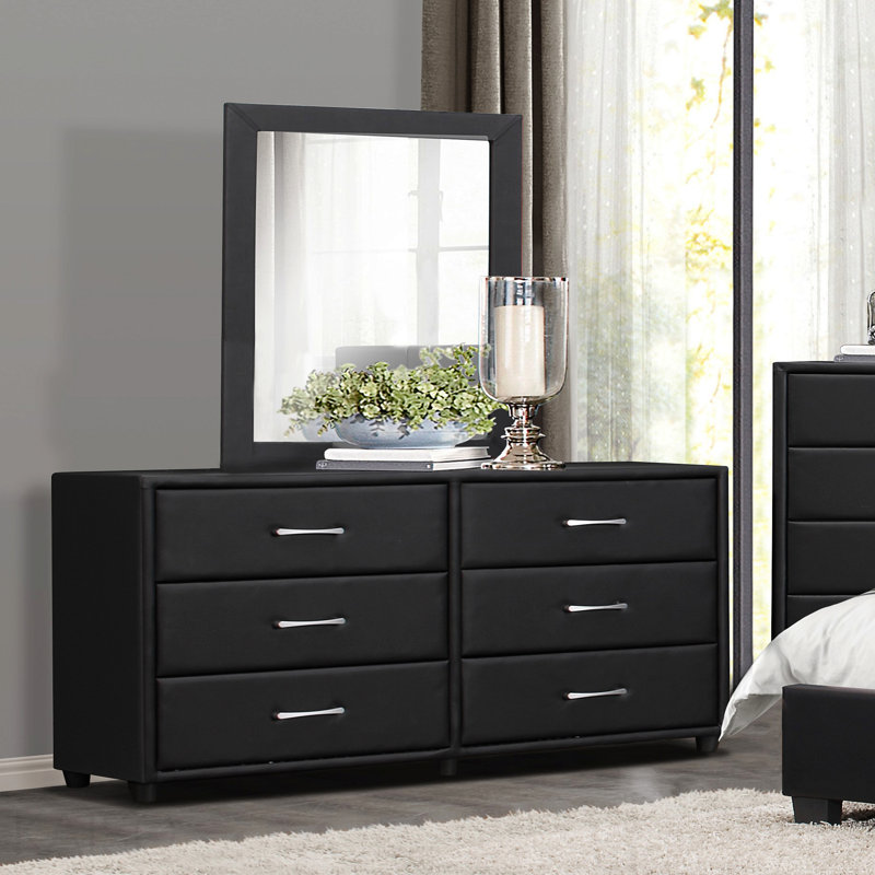 Commode de conception contemporaine 1 pièce 6 pièces 6 tiroirs en similicuir revêtu de contreplaqué noir