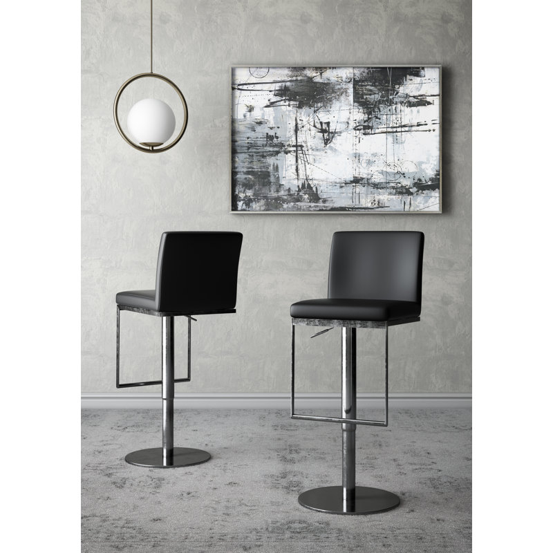 Rennerdale Swivel Upholstered Adjustable Height Counter Stool with Metal Frame, Black