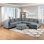 Pouf cocktail en tissu aspect lin gris, pouf moelleux pour salon avec pieds en bois robustes, idéal pour le mobilier de maison