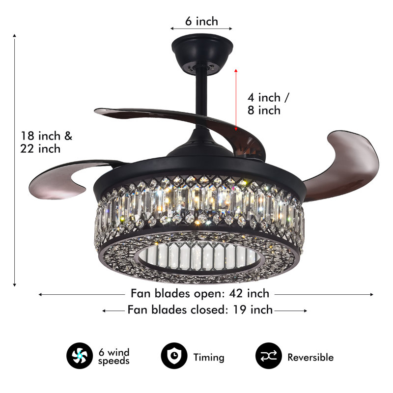 Vandela 42"  Crystal Ceiling Fan with Remote Control, and Reverse Function