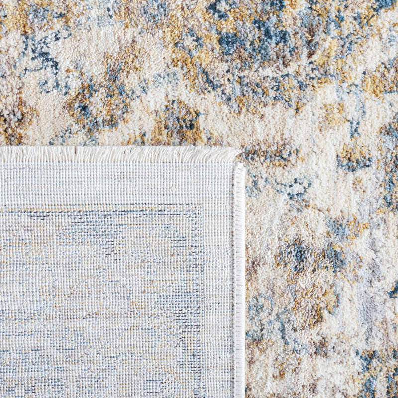 Ivory and Blue Hand-knotted Synthetic Area Rug, 4' x 6'2"