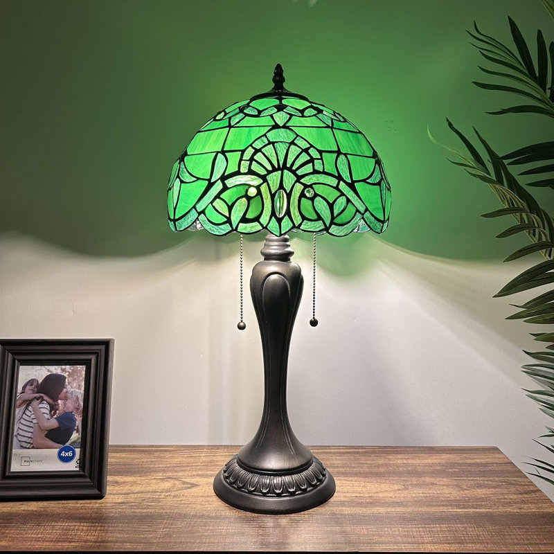 Lampe de table Tiffany en vitrail vert de style baroque avec ampoules DEL lavande incluses l 12 po x P 12 po x H 22 po