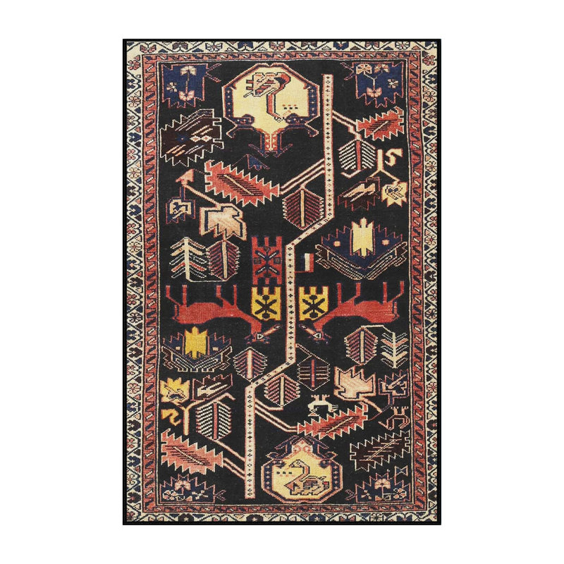 Tapis noir/rouge traditionnel, Rectangle 5 pi x 7 pi