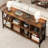 Geron 62" Extra Long Industrial Console Table Sofa Table, 8 Cube Storage Organizer Bookcases, 3 Tier Farmhouse Console Table-319111882